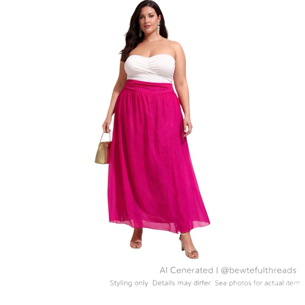 Magenta pink Silk Overlay Maxi Skirt XXL Pull On Barbiecore Event